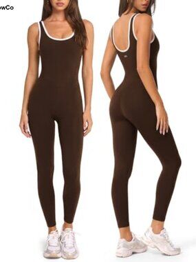 Women One Piece Workout Jumpsuit Yoga Full Length Romper Square Neck Gym